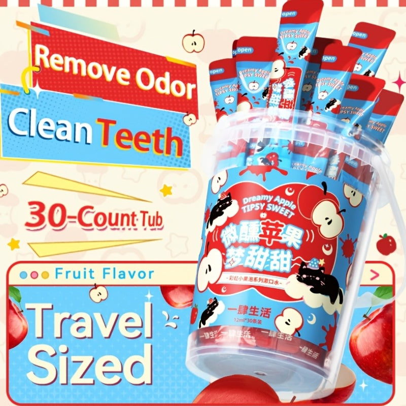 30pcs Rainbow Fruit Flavor Series Mouthwash, Apple Scent, Deep Cleansing, Lactobacillus Ferment, Long-Lasting Fresh Breath, Refreshing Mint Mouthwash, Small And Lightweight Portable, Suitable for Travel, Outdoor & Daily Use