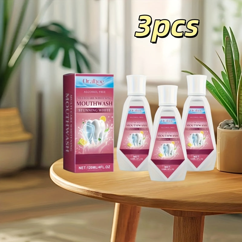 3-Bottle Pack Mint Flavored Mouthwash - Deep Clean Oral Care, Teeth, Portable Fresh Breath Rinse, Non-Alcoholic, Ideal Gift for Couples, Long-Lasting Freshness, Convenient Use