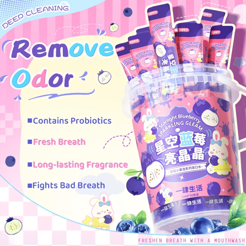 30pcs Fruit Flavor Mouthwash, Long-lasting Fragrance, Contains Rice, Probiotic, Mint, Fruit & Plant Extract, Deep Cleansing, Standalone Mouthwash, Fresh Breath, Oral Care Cleansing, Great for After Meals, Hotels, Dating