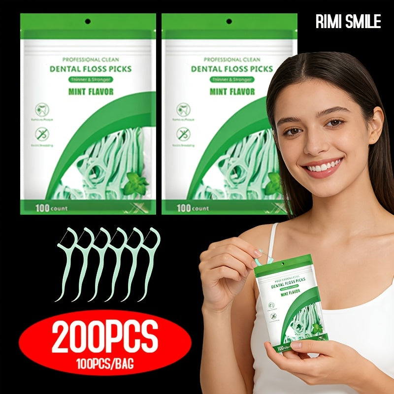 200pcs of Budget-Friendly Mint Dental Floss, Offering a Refreshing Mint Flavor, Designed to Fulfill Daily Oral Hygiene Requirements, Effectively Removes Food Particles Stuck Between Teeth, Durable And Comfortable